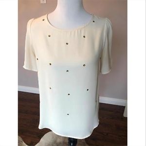 BOBEAU Cream Popover Blouse Amber Stone DetailSZ S
